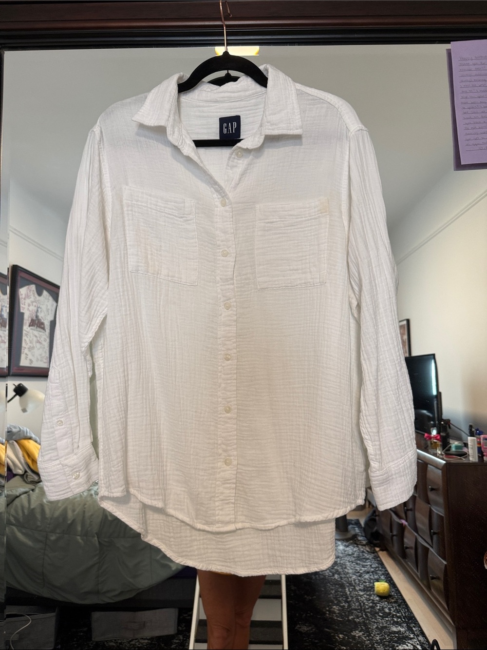 GAP womens gauzy White Long-Sleeve Button-Down Shirt